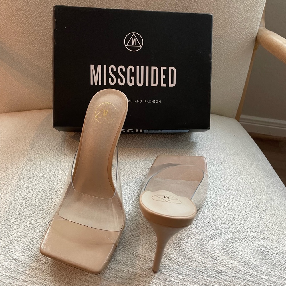 Missguided square toe nude/clear heels